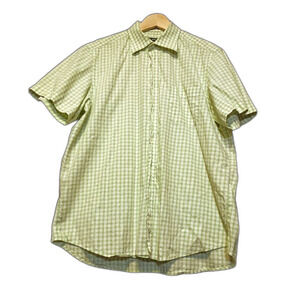 Hugo Boss Men's Short Sleeve Button Down Shirt Lime Green White Gingham Check XL